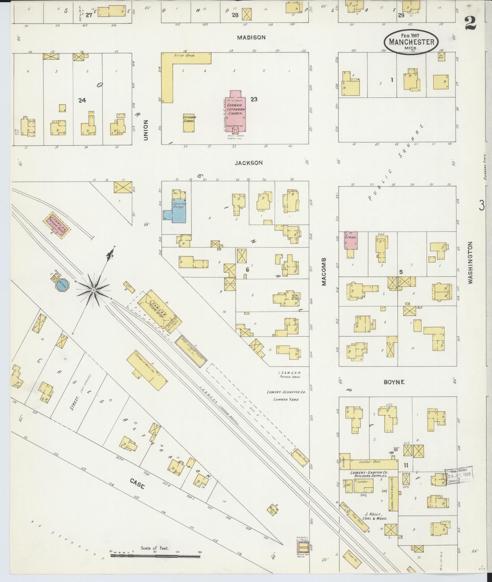 Sanborn Fire Insurance Map from Manchester, Washtenaw County, Michigan (1907), Sheet #0002 - Complete Map Set gallery image, historic Sanborn map, vintage wall art, Michigan Michigan