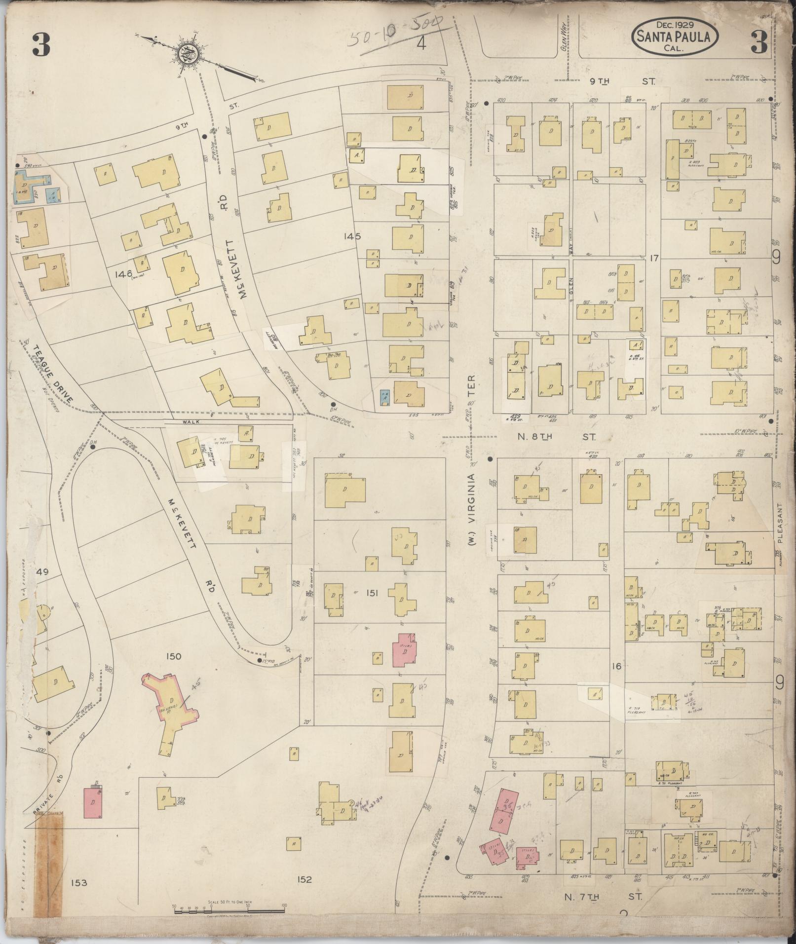 Sanborn Fire Insurance Map from Santa Paula, Ventura County, California (1953), Sheet #0003 - Complete Map Set gallery image, historic Sanborn map, vintage wall art, California California