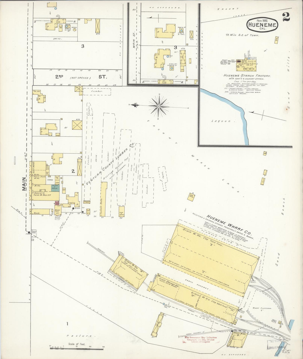 Sanborn Fire Insurance Map from Hueneme, Ventura County, California (1892), Sheet #0002 - Complete Map Set gallery image, historic Sanborn map, vintage wall art, California California