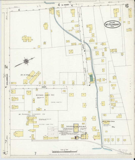 Sanborn Fire Insurance Map from Mount Pleasant, Maury County, Tennessee (1910), Sheet #0006 - Historic Sanborn Fire Insurance Map Print, vintage old map wall art, antique decor, genealogy gift, Tennessee Tennessee map