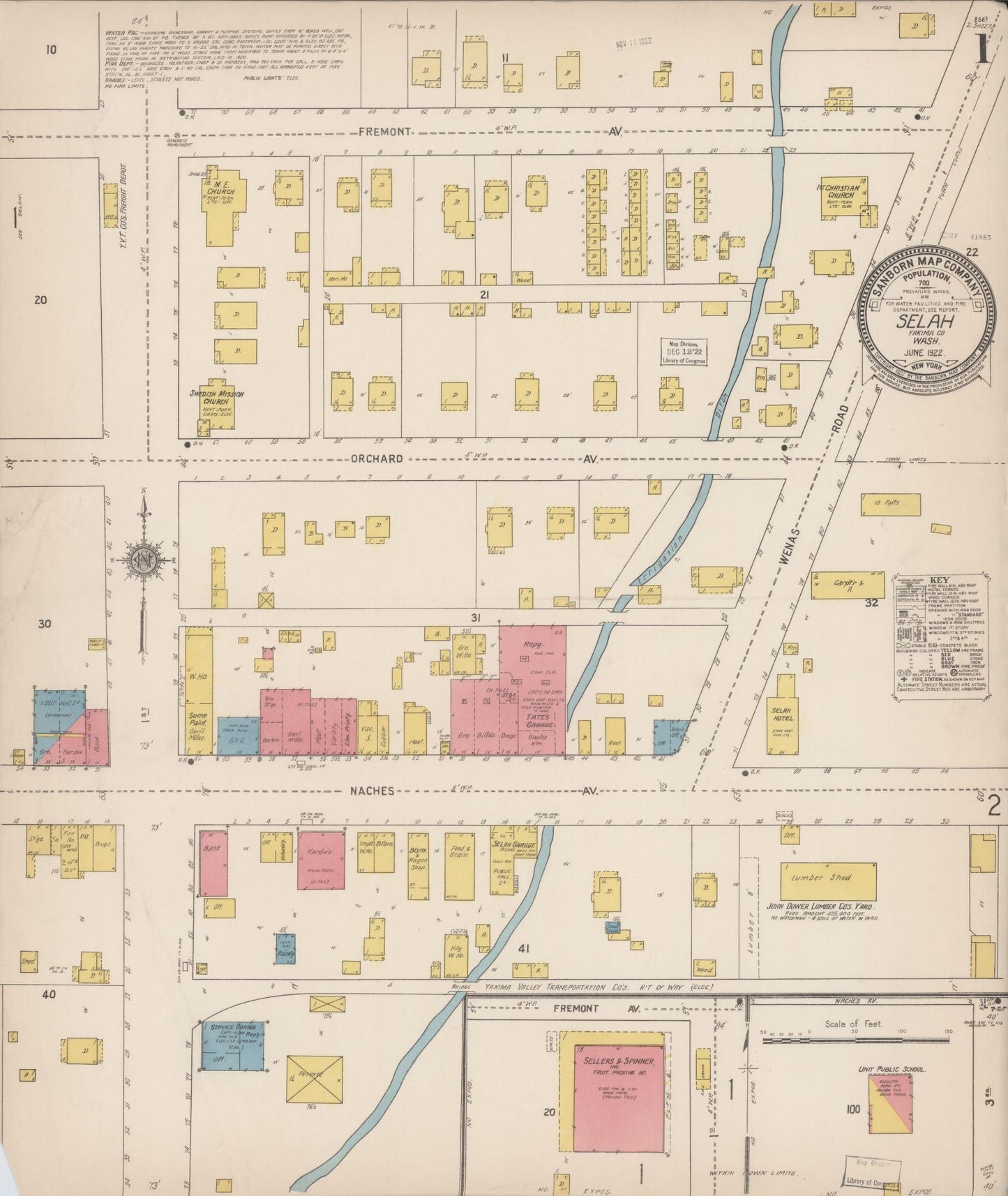 Sanborn Fire Insurance Map from Selah, Yakima County, Washington (1922), Sheet #0001 - Complete Map Set gallery image, historic Sanborn map, vintage wall art, Washington Washington