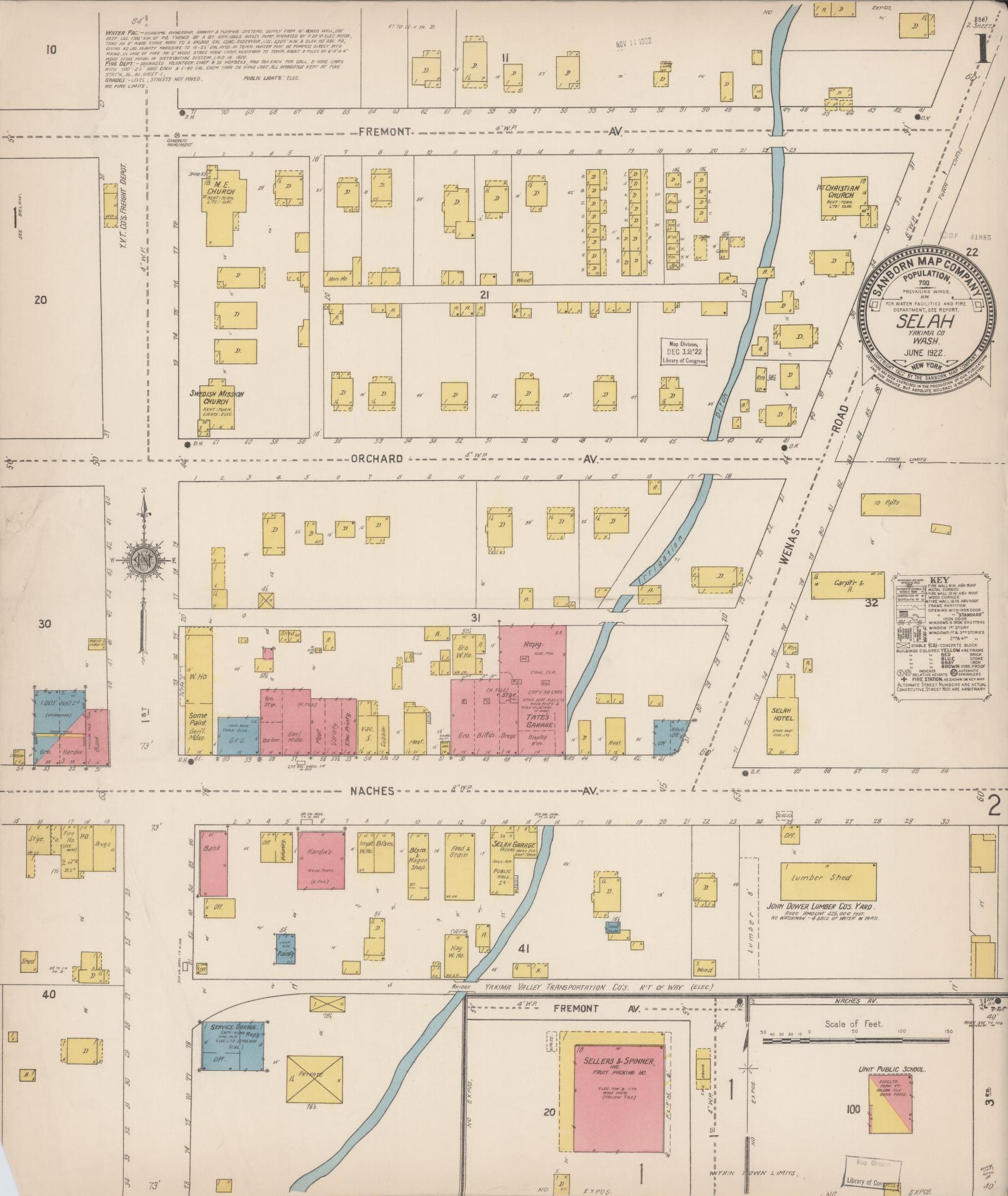 Sanborn Fire Insurance Map from Selah, Yakima County, Washington (1922), Sheet #0001 - Complete Map Set gallery image, historic Sanborn map, vintage wall art, Washington Washington