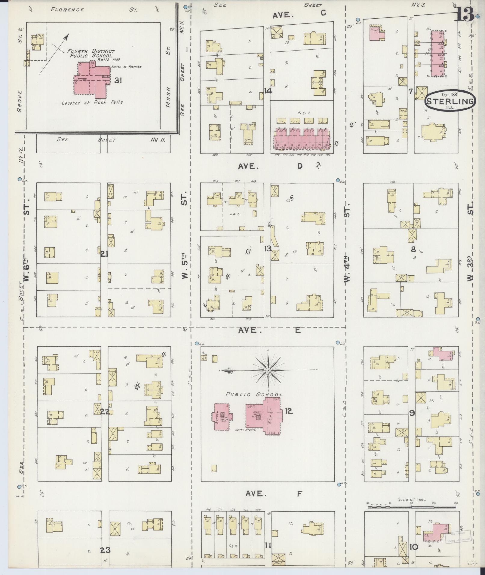 Sanborn Fire Insurance Map from Sterling, Whiteside County, Illinois (1891), Sheet #0013 - Complete Map Set gallery image, historic Sanborn map, vintage wall art, Illinois Illinois
