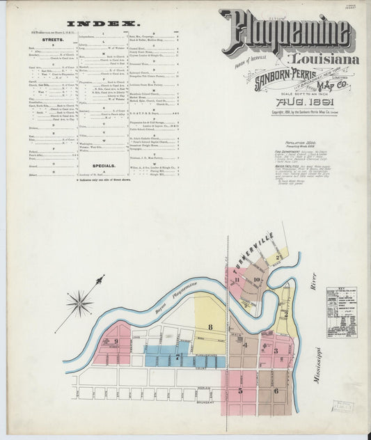 Sanborn Fire Insurance Map from Plaquemine, Iberville Parish, Louisiana. (1891) – Historic Sanborn Fire Insurance Map Print