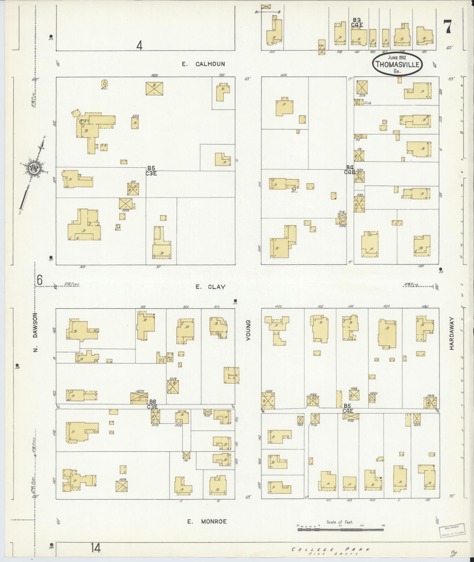 Sanborn Fire Insurance Map from Thomasville, Thomas County, Georgia (1912), Sheet #0007 - Complete Map Set gallery image, historic Sanborn map, vintage wall art, Georgia Georgia