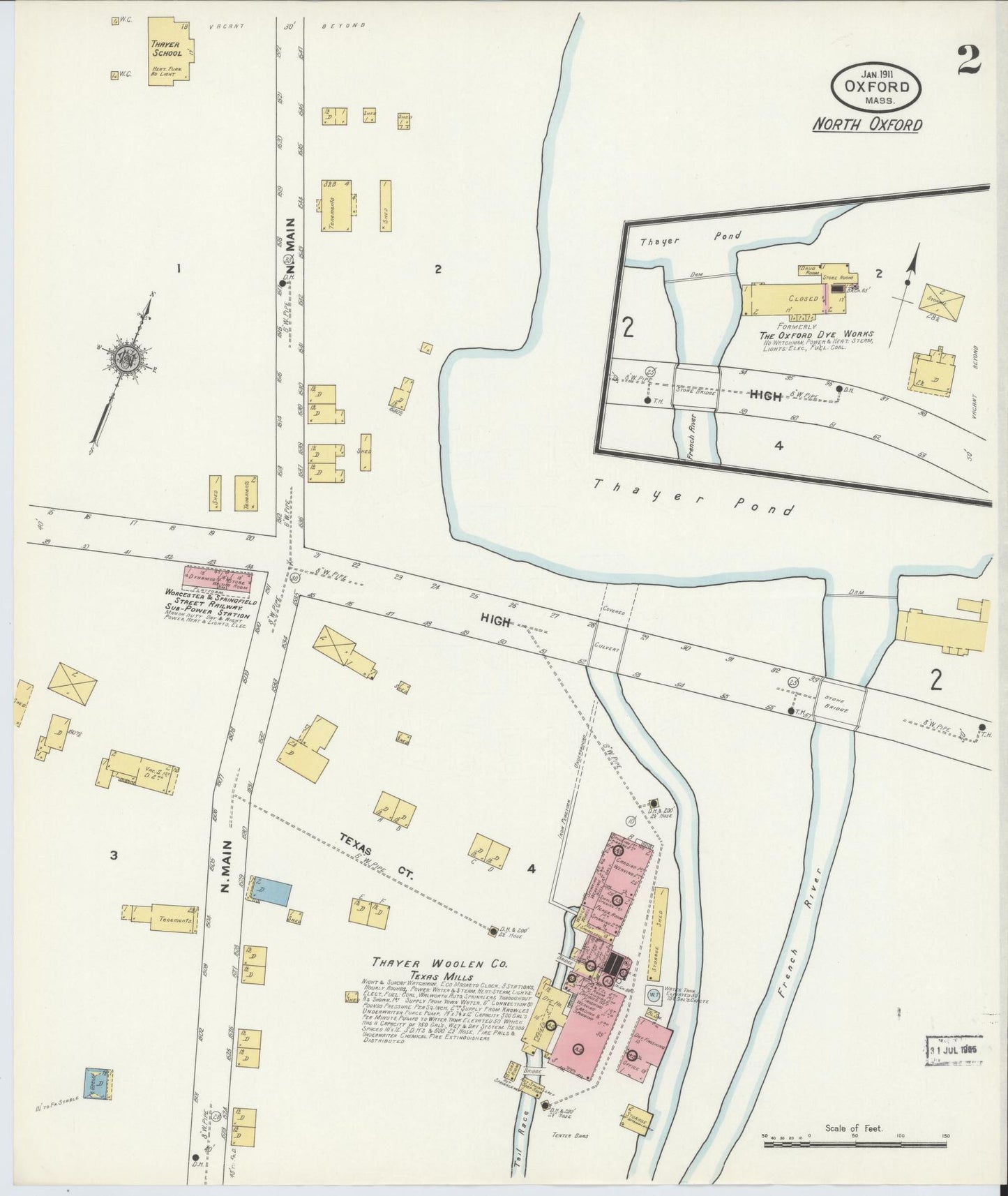 Sanborn Fire Insurance Map from Oxford, Worcester County, Massachusetts (1911), Sheet #0002 - Complete Map Set gallery image, historic Sanborn map, vintage wall art, Massachusetts Massachusetts