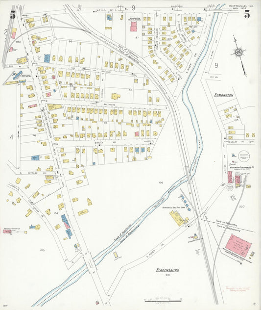 Sanborn Fire Insurance Map from Hyattsville, Prince Georges County, Maryland (1933), Sheet #0005 - Historic Sanborn Fire Insurance Map Print, vintage old map wall art