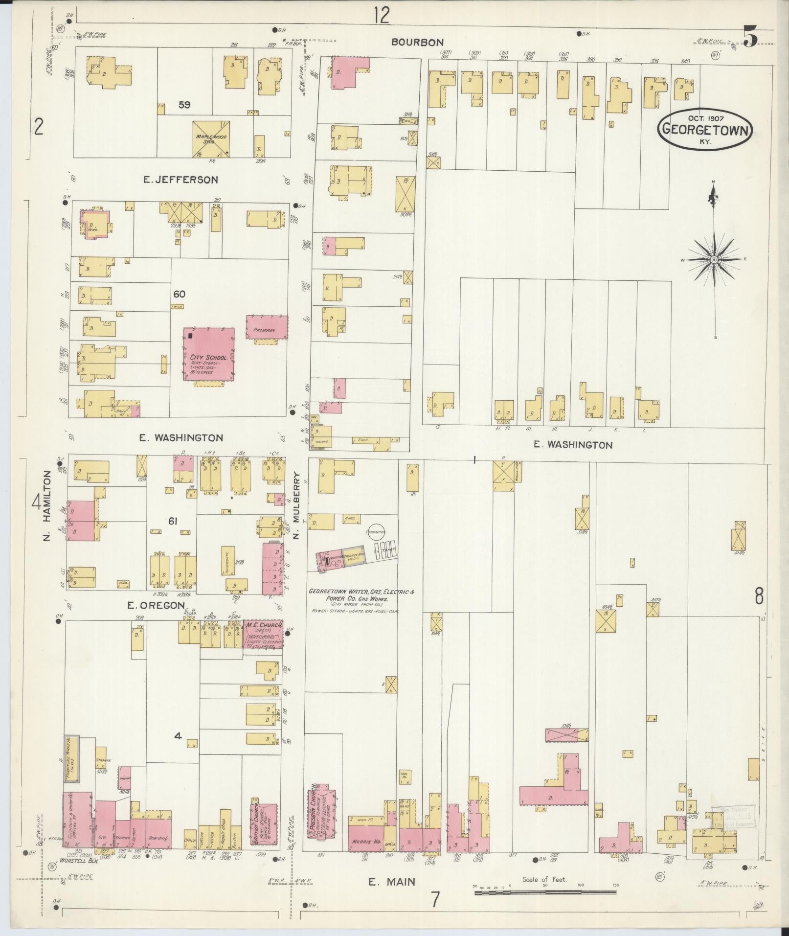 Sanborn Fire Insurance Map from Georgetown, Scott County, Kentucky (1907), Sheet #0005 - Historic Sanborn Fire Insurance Map Print, vintage old map wall art, antique decor, genealogy gift, Kentucky Kentucky map