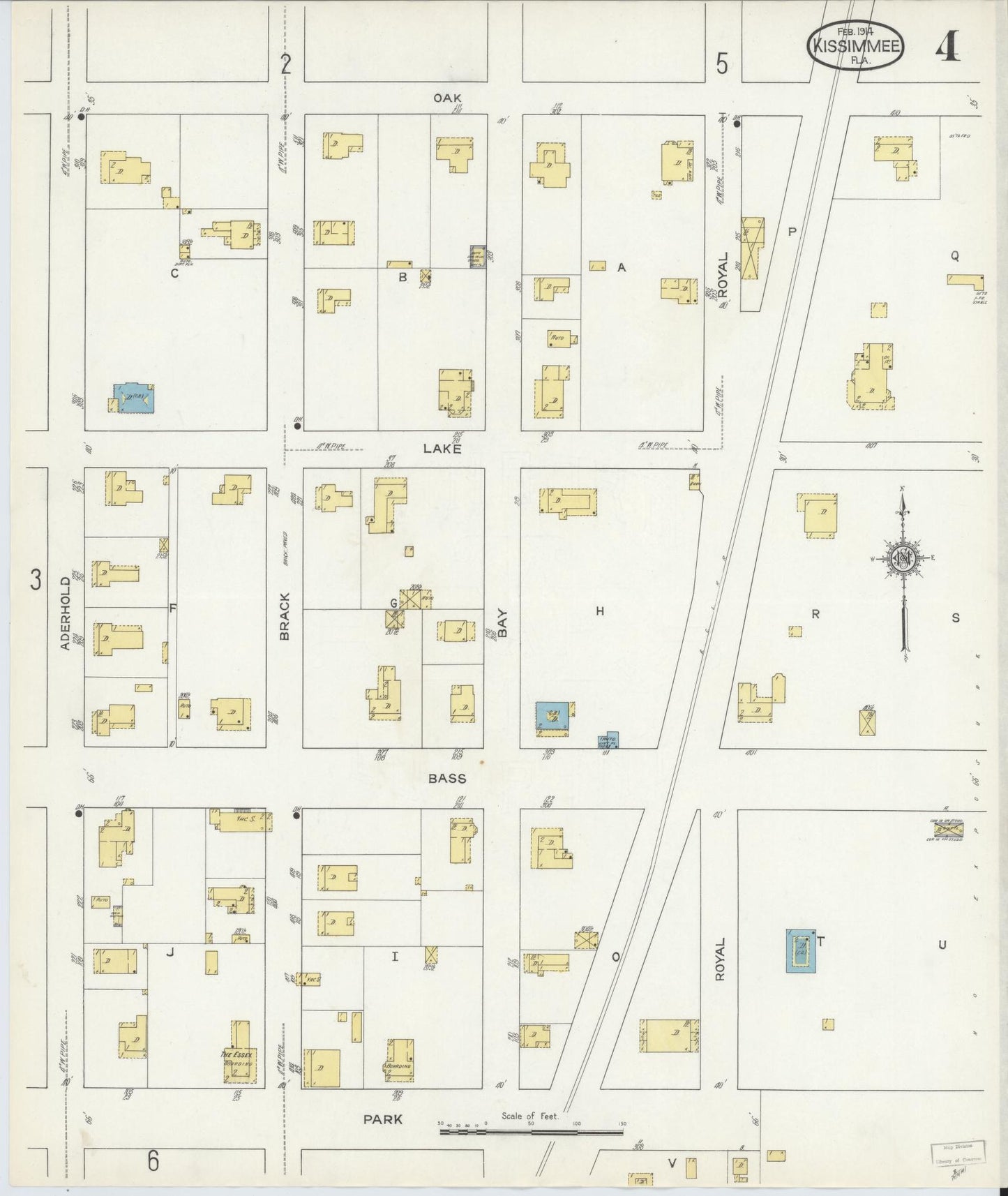 Sanborn Fire Insurance Map from Kissimmee, Osceola County, Florida (1914), Sheet #0004 - Historic Sanborn Fire Insurance Map Print, vintage old map wall art, antique decor, genealogy gift, Florida Florida map