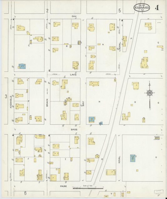 Sanborn Fire Insurance Map from Kissimmee, Osceola County, Florida (1914), Sheet #0004 - Historic Sanborn Fire Insurance Map Print, vintage old map wall art, antique decor, genealogy gift, Florida Florida map