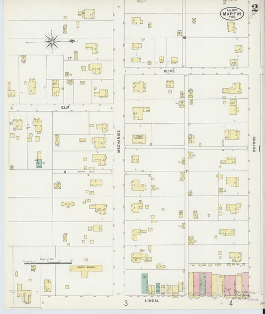 Sanborn Fire Insurance Map from Martin, Weakley County, Tennessee (1897), Sheet #0002 - Historic Sanborn Fire Insurance Map Print, vintage old map wall art, antique decor, genealogy gift, Tennessee Tennessee map