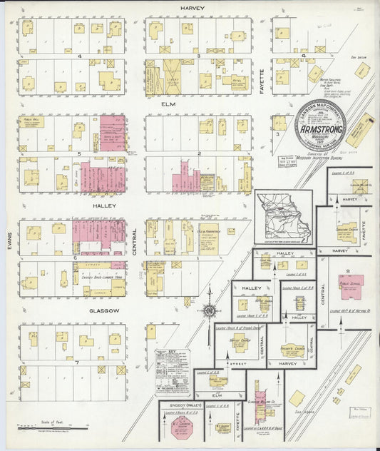Sanborn Fire Insurance Map from Armstrong, Howard County, Missouri (1917), Sheet #0001 - Historic Sanborn Fire Insurance Map Print, vintage old map wall art, antique decor, genealogy gift, Missouri Missouri map