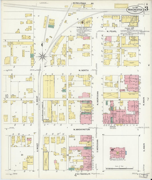 Sanborn Fire Insurance Map from Winchester, Randolph County, Indiana (1907), Sheet #0003 - Historic Sanborn Fire Insurance Map Print, vintage old map wall art, antique decor, genealogy gift, Indiana Indiana map