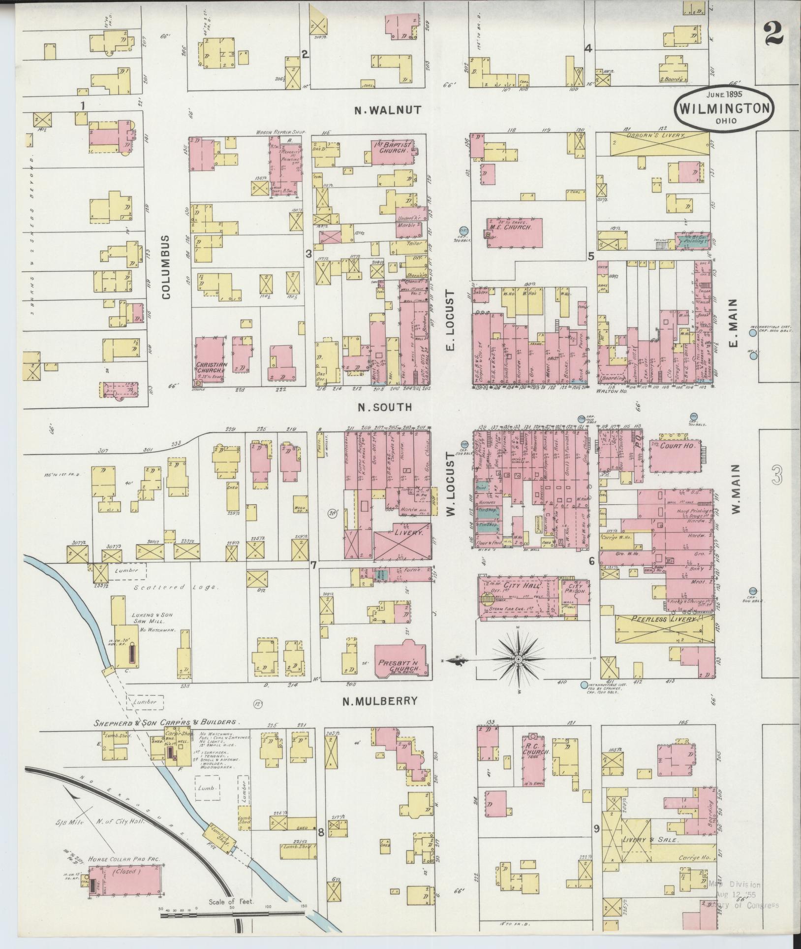 Sanborn Fire Insurance Map from Wilmington, Clinton County, Ohio (1895), Sheet #0002 - Historic Sanborn Fire Insurance Map Print, vintage old map wall art, antique decor, genealogy gift, Ohio Ohio map