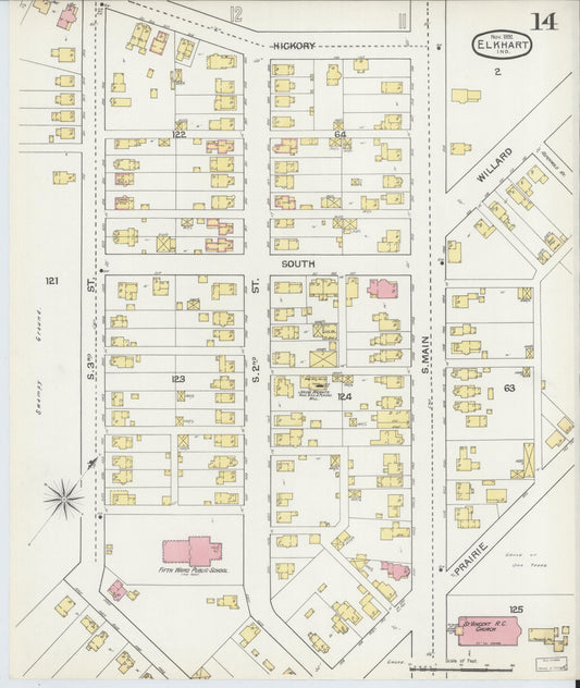 Sanborn Fire Insurance Map from Elkhart, Elkhart County, Indiana (1892), Sheet #0014 - Historic Sanborn Fire Insurance Map Print, vintage old map wall art, antique decor, genealogy gift, Indiana Indiana map