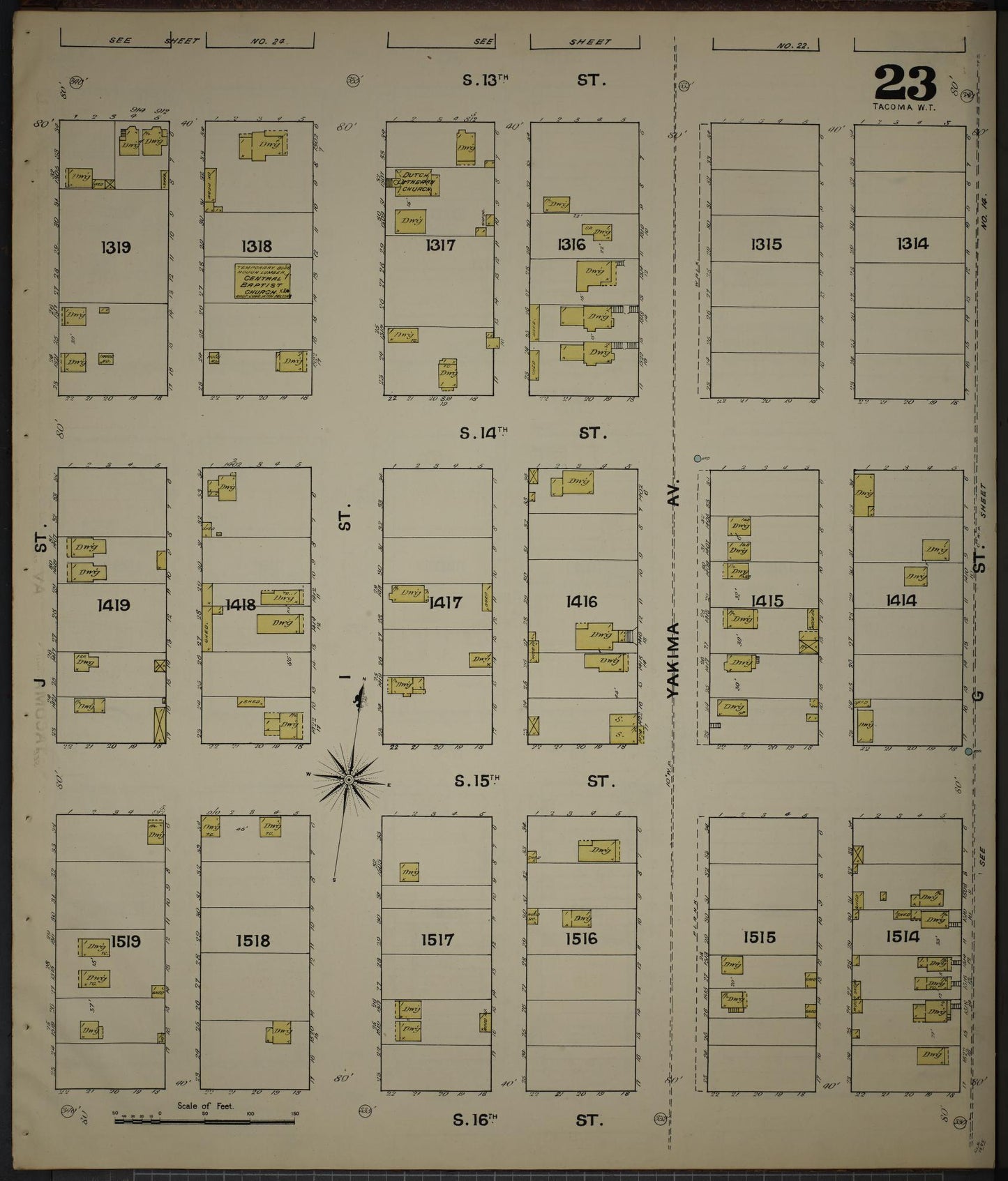 Sanborn Fire Insurance Map from Tacoma, Pierce County, Washington (1888), Sheet #0023 - Complete Map Set gallery image, historic Sanborn map, vintage wall art, Washington Washington
