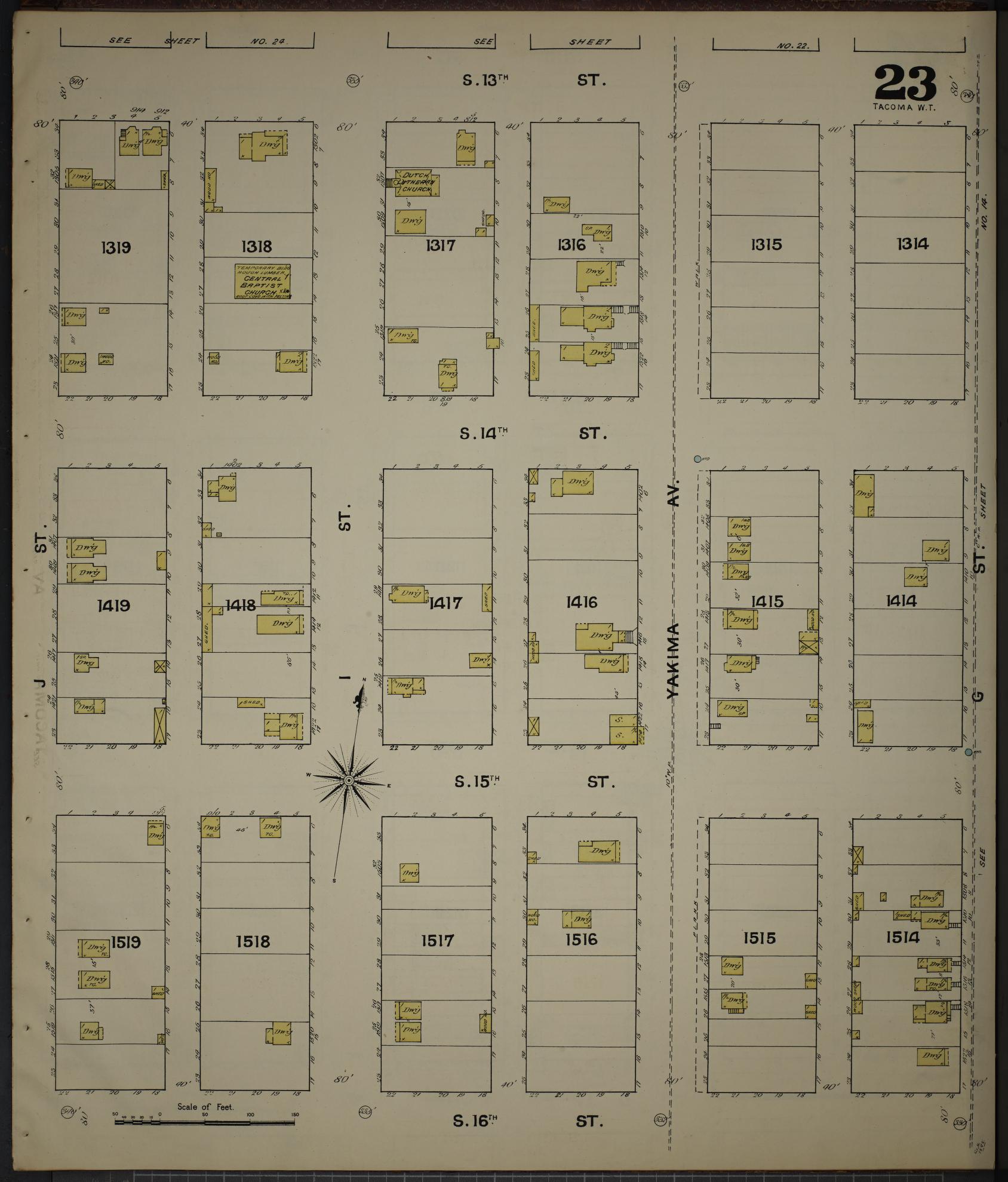 Sanborn Fire Insurance Map from Tacoma, Pierce County, Washington (1888), Sheet #0023 - Complete Map Set gallery image, historic Sanborn map, vintage wall art, Washington Washington