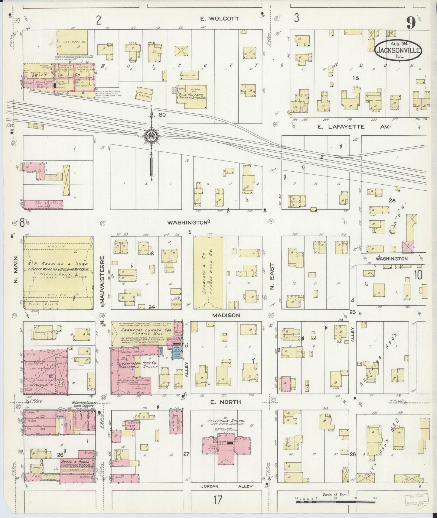Sanborn Fire Insurance Map from Jacksonville, Morgan County, Illinois. (1914), Sheet 9 – Historic Sanborn Fire Insurance Map Print