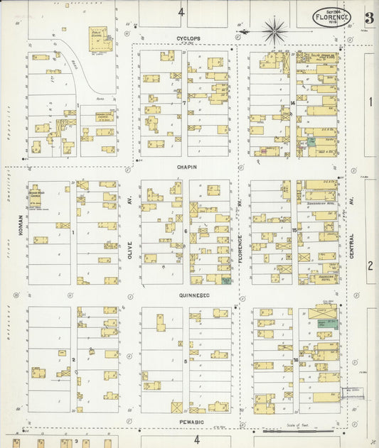 Sanborn Fire Insurance Map from Florence, Florence County, Wisconsin (1904), Sheet #0003 - Historic Sanborn Fire Insurance Map Print, vintage old map wall art, antique decor, genealogy gift, Wisconsin Wisconsin map