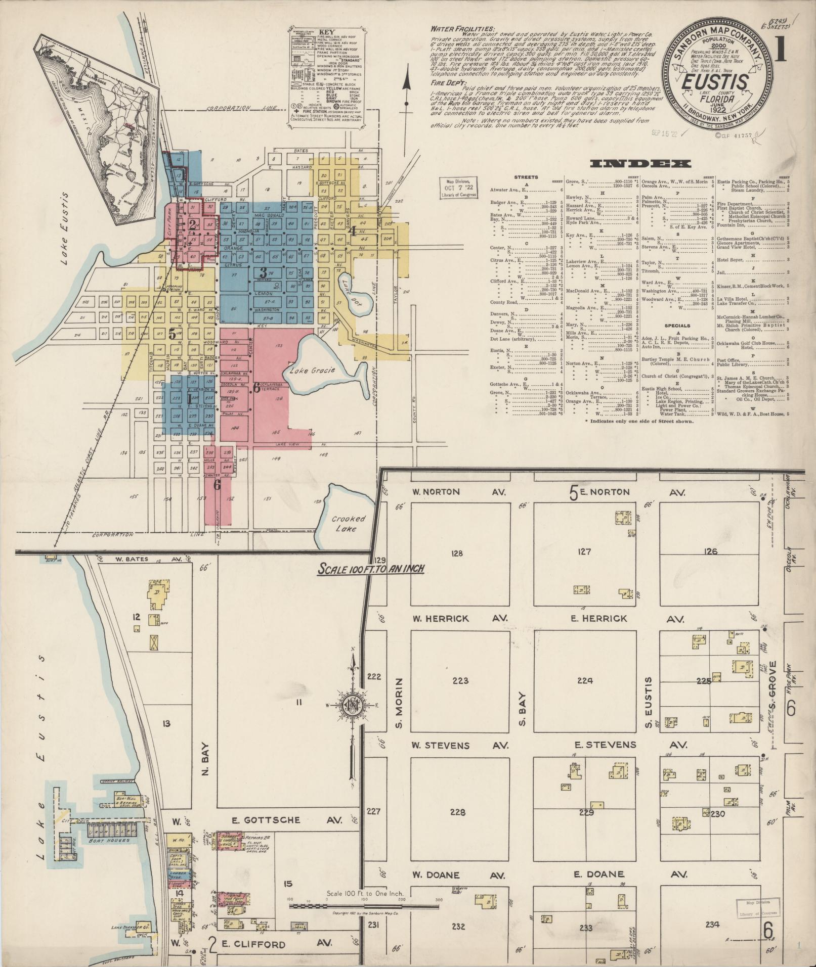 Sanborn Fire Insurance Map from Eustis, Lake County, Florida. (1922) – Historic Sanborn Fire Insurance Map Print