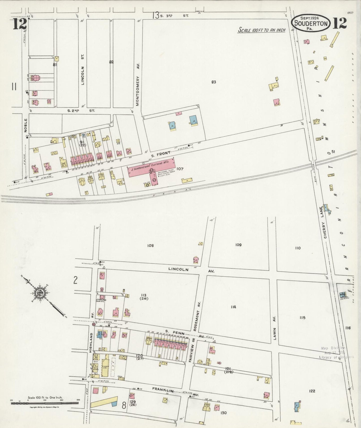 Sanborn Fire Insurance Map from Souderton, Montgomery County, Pennsylvania (1924), Sheet #0012 - Complete Map Set gallery image, historic Sanborn map, vintage wall art, Pennsylvania Pennsylvania