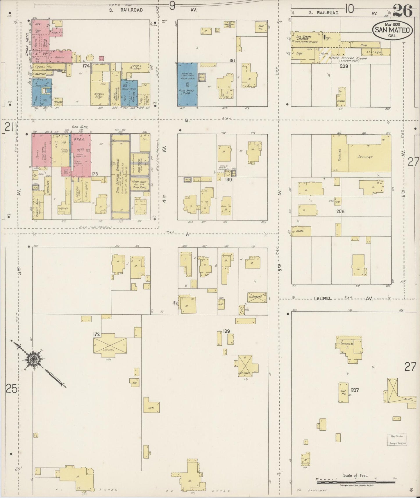 Sanborn Fire Insurance Map from San Mateo, San Mateo County, California (1920), Sheet #0026 - Complete Map Set gallery image, historic Sanborn map, vintage wall art, California California