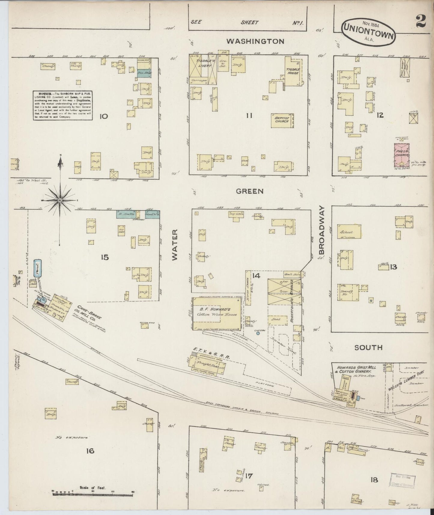 Sanborn Fire Insurance Map from Uniontown, Perry County, Alabama (1884), Sheet #0002 - Historic Sanborn Fire Insurance Map Print, vintage old map wall art, antique decor, genealogy gift, Alabama Alabama map