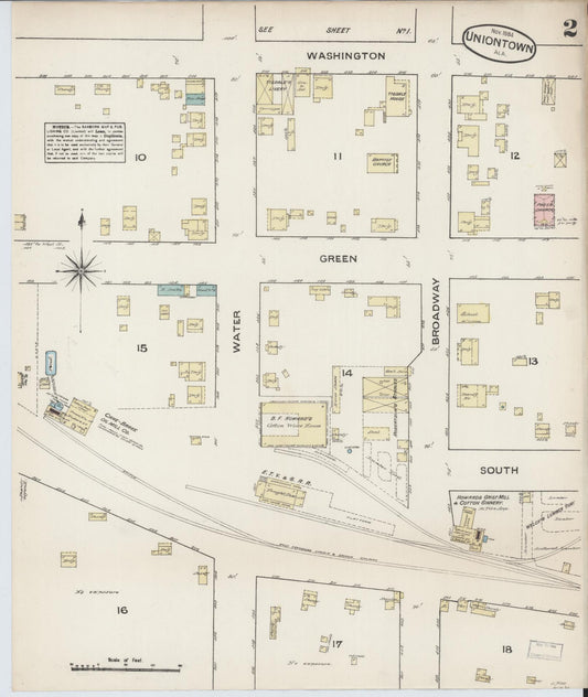 Sanborn Fire Insurance Map from Uniontown, Perry County, Alabama (1884), Sheet #0002 - Historic Sanborn Fire Insurance Map Print, vintage old map wall art, antique decor, genealogy gift, Alabama Alabama map