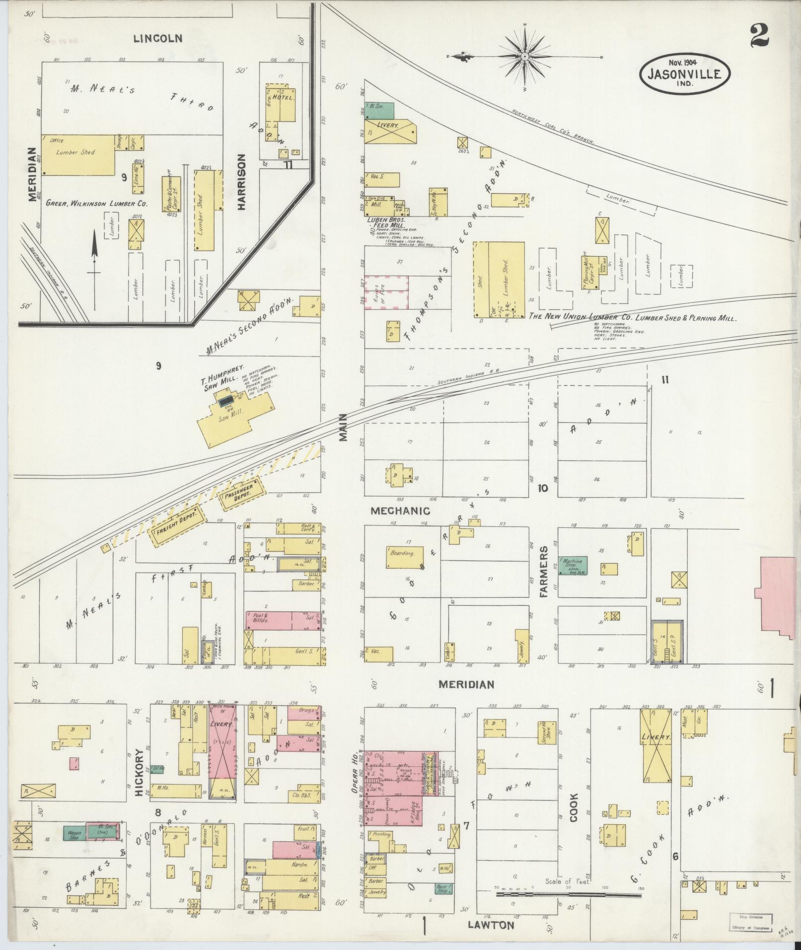 Sanborn Fire Insurance Map from Jasonville, Greene County, Indiana (1904), Sheet #0002 - Historic Sanborn Fire Insurance Map Print, vintage old map wall art, antique decor, genealogy gift, Indiana Indiana map