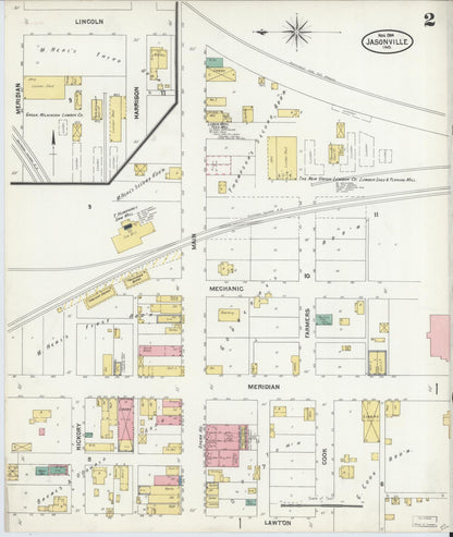 Sanborn Fire Insurance Map from Jasonville, Greene County, Indiana (1904), Sheet #0002 - Historic Sanborn Fire Insurance Map Print, vintage old map wall art, antique decor, genealogy gift, Indiana Indiana map