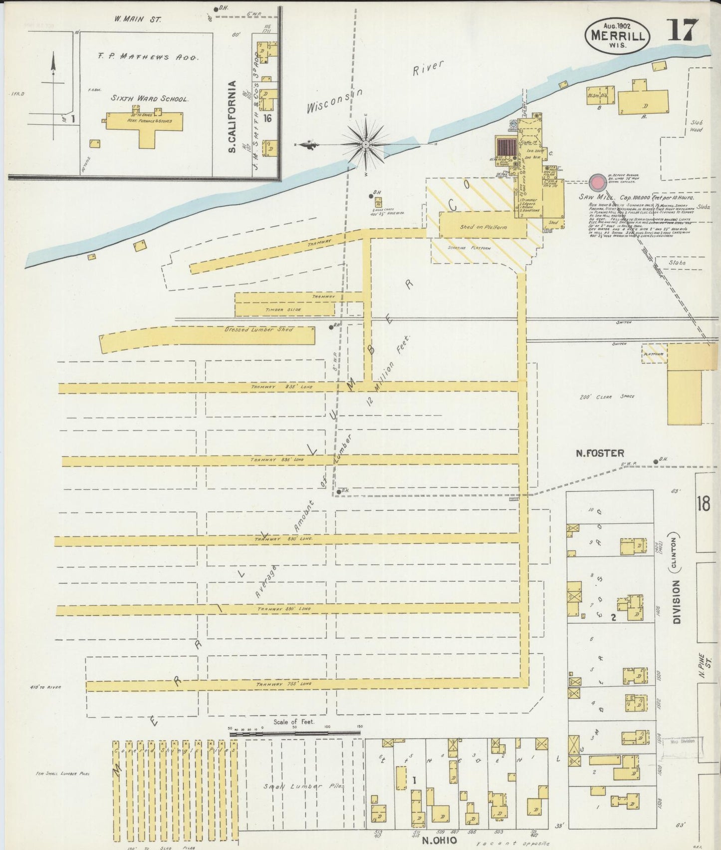 Sanborn Fire Insurance Map from Merrill, Lincoln County, Wisconsin (1902), Sheet #0017 - Complete Map Set gallery image, historic Sanborn map, vintage wall art, Wisconsin Wisconsin