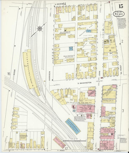 Sanborn Fire Insurance Map from Rome, Oneida County, New York (1914), Sheet #0015 - Historic Sanborn Fire Insurance Map Print, vintage old map wall art, antique decor, genealogy gift, New York New York map