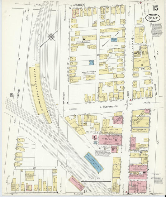 Sanborn Fire Insurance Map from Rome, Oneida County, New York (1914), Sheet #0015 - Historic Sanborn Fire Insurance Map Print, vintage old map wall art, antique decor, genealogy gift, New York New York map