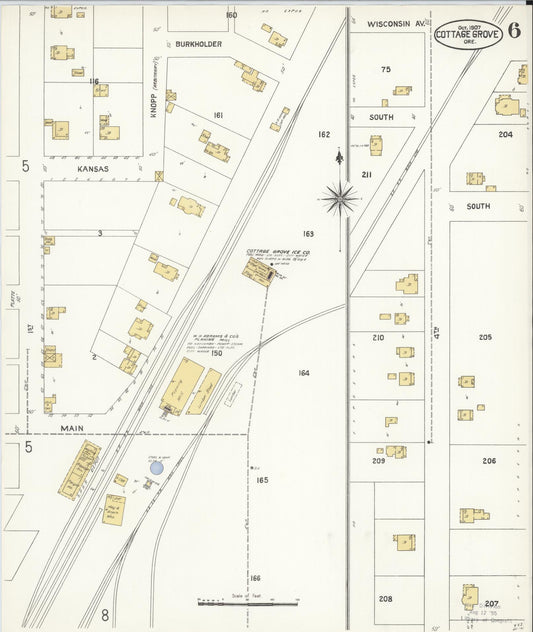 Sanborn Fire Insurance Map from Cottage Grove, Lane County, Oregon (1907), Sheet #0006 - Historic Sanborn Fire Insurance Map Print, vintage old map wall art, antique decor, genealogy gift, Oregon Oregon map