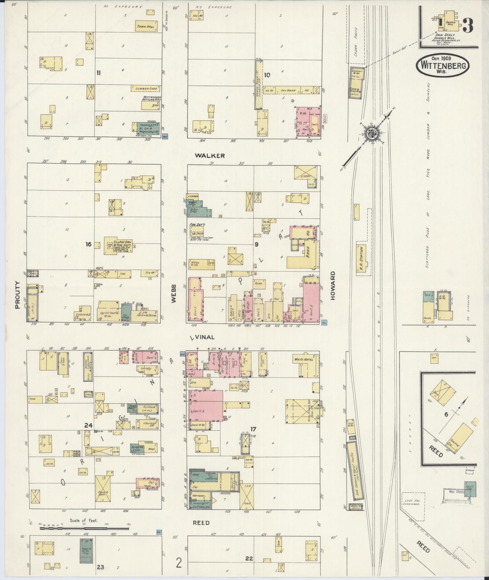 Sanborn Fire Insurance Map from Wittenberg, Shawano County, Wisconsin (1909), Sheet #0003 - Historic Sanborn Fire Insurance Map Print, vintage old map wall art, antique decor, genealogy gift, Wisconsin Wisconsin map