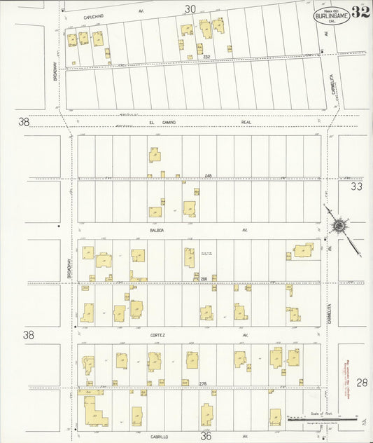 Sanborn Fire Insurance Map from Burlingame, San Mateo County, California (1921), Sheet #0032 - Historic Sanborn Fire Insurance Map Print, vintage old map wall art, antique decor, genealogy gift, California California map