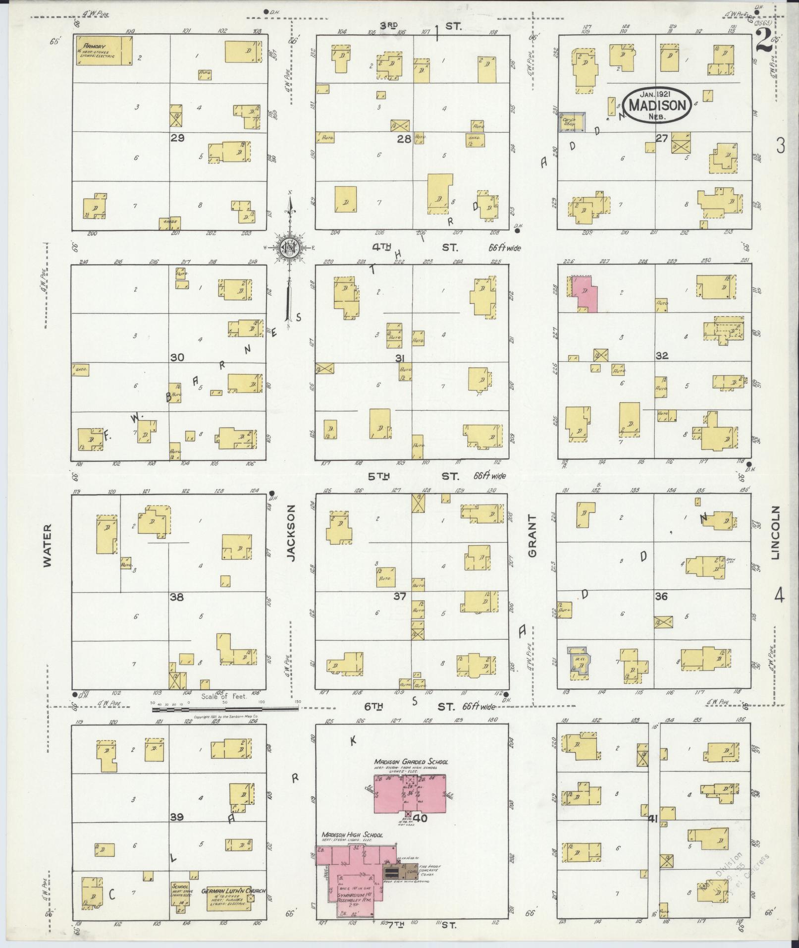 Sanborn Fire Insurance Map from Madison, Madison County, Nebraska (1921), Sheet #0002 - Historic Sanborn Fire Insurance Map Print, vintage old map wall art, antique decor, genealogy gift, Nebraska Nebraska map