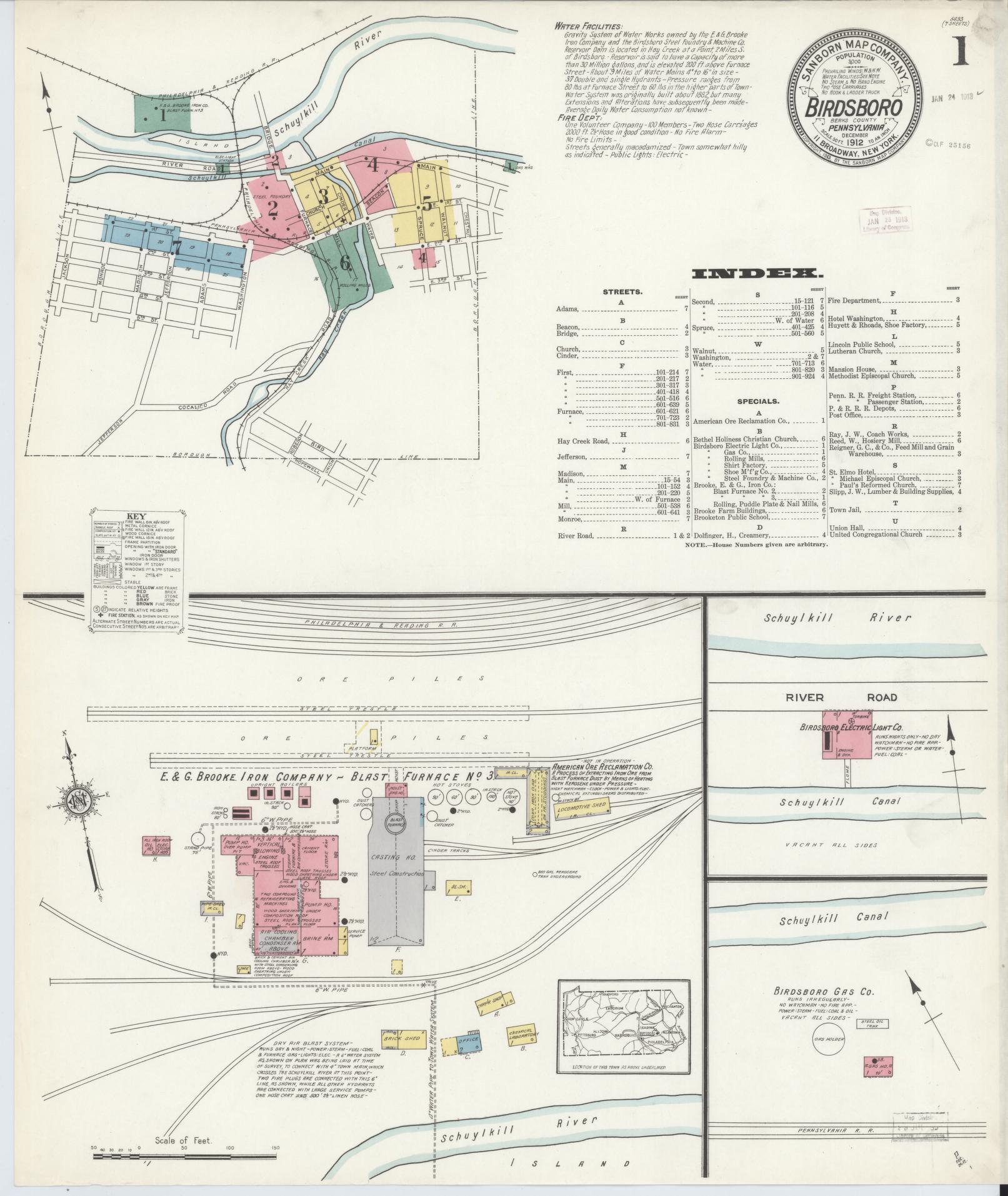 Sanborn Fire Insurance Map from Birdsboro, Berks County, Pennsylvania (1912), Sheet #0001 - Complete Map Set gallery image, historic Sanborn map, vintage wall art, Pennsylvania Pennsylvania