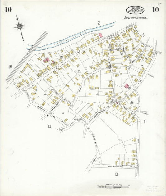 Sanborn Fire Insurance Map from Carbondale, Lackawanna County, Pennsylvania (1923), Sheet #0010 - Historic Sanborn Fire Insurance Map Print, vintage old map wall art, antique decor, genealogy gift, Pennsylvania Pennsylvania map