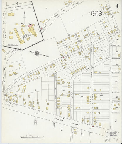 Sanborn Fire Insurance Map from Milton, Norfolk County, Massachusetts (1911), Sheet #0004 - Complete Map Set gallery image, historic Sanborn map, vintage wall art, Massachusetts Massachusetts