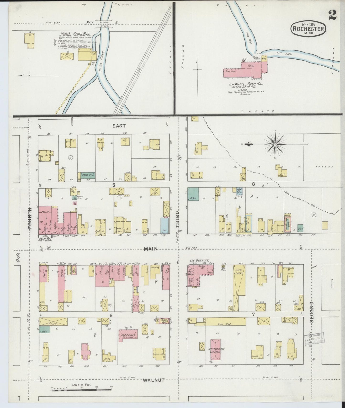 Sanborn Fire Insurance Map from Rochester, Oakland County, Michigan (1895), Sheet #0002 - Complete Map Set gallery image, historic Sanborn map, vintage wall art, Michigan Michigan