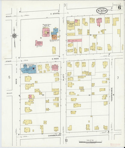Sanborn Fire Insurance Map from Albion, Orleans County, New York (1917), Sheet #0006 - Complete Map Set gallery image, historic Sanborn map, vintage wall art, New York New York