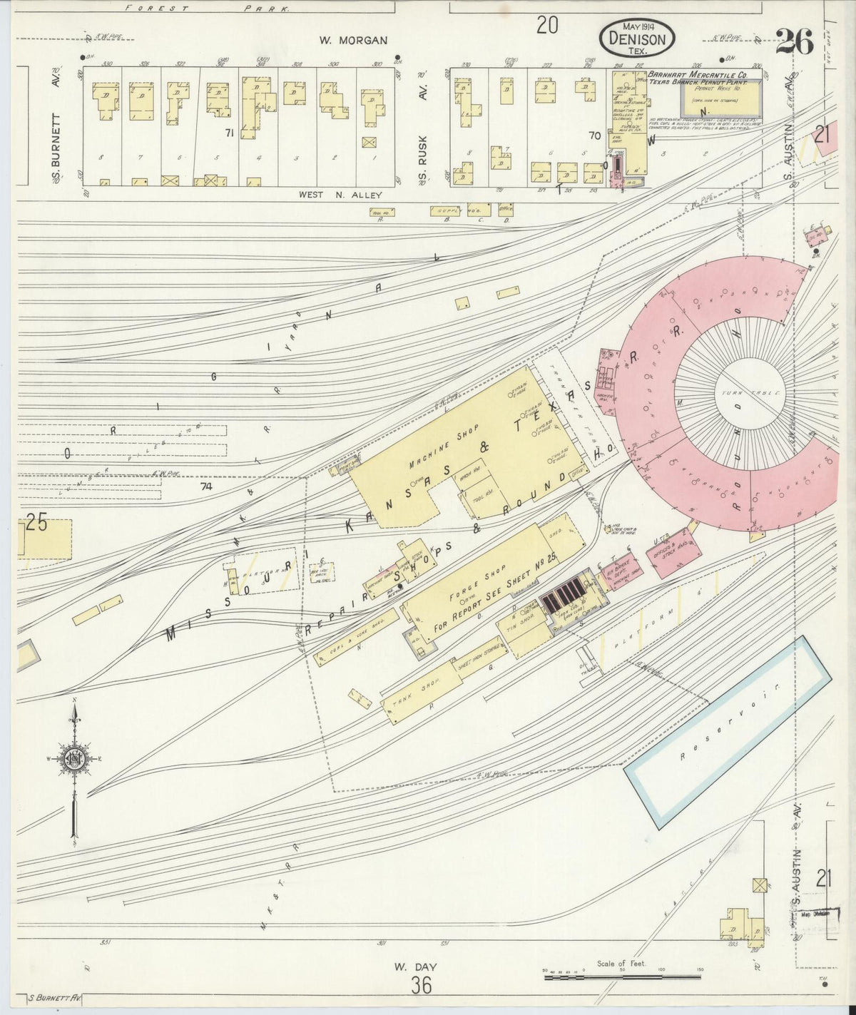 Sanborn Fire Insurance Map from Denison, Grayson County, Texas (1914), Sheet #0026 - Historic Sanborn Fire Insurance Map Print, vintage old map wall art, antique decor, genealogy gift, Texas Texas map