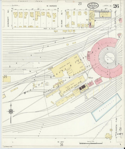 Sanborn Fire Insurance Map from Denison, Grayson County, Texas (1914), Sheet #0026 - Historic Sanborn Fire Insurance Map Print, vintage old map wall art, antique decor, genealogy gift, Texas Texas map