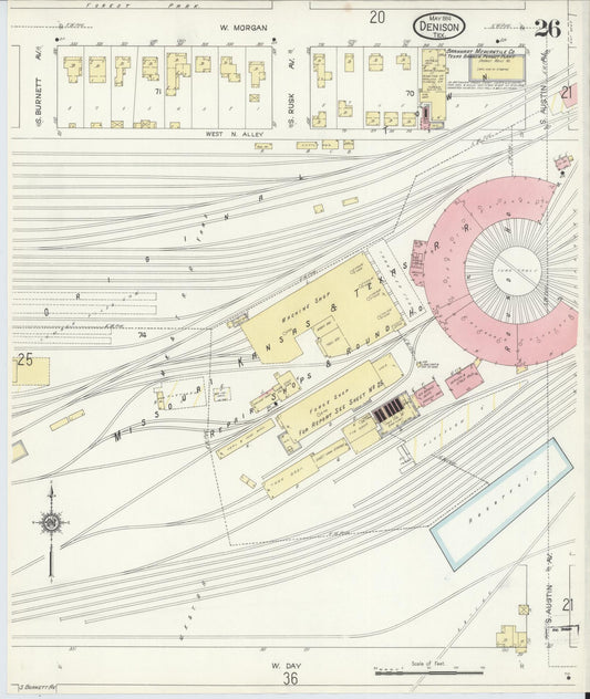 Sanborn Fire Insurance Map from Denison, Grayson County, Texas (1914), Sheet #0026 - Historic Sanborn Fire Insurance Map Print, vintage old map wall art, antique decor, genealogy gift, Texas Texas map