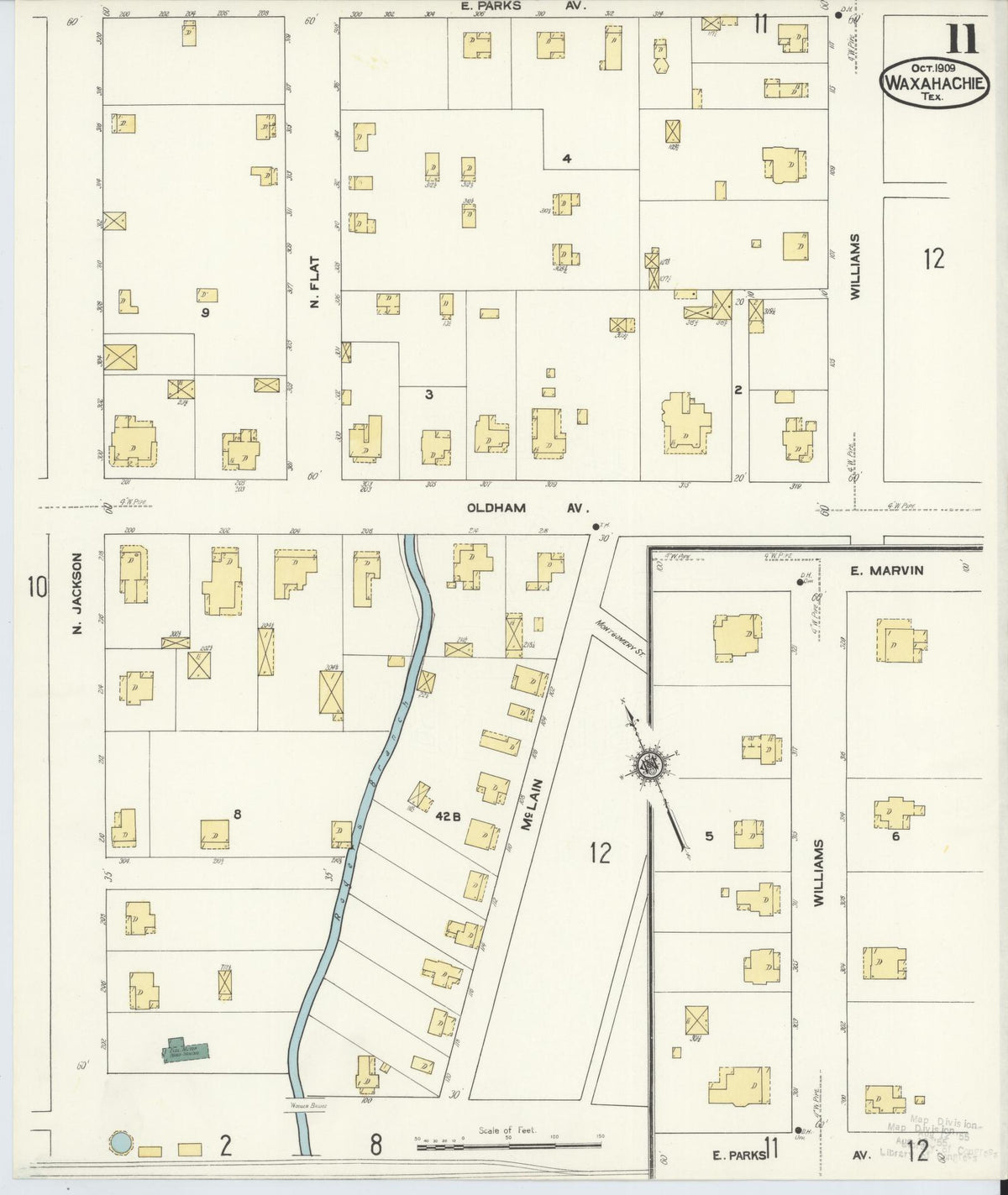 Sanborn Fire Insurance Map from Waxahachie, Ellis County, Texas (1909), Sheet #0011 - Complete Map Set gallery image, historic Sanborn map, vintage wall art, Texas Texas