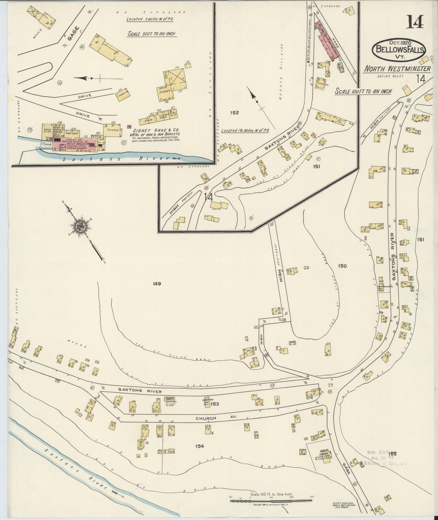 Sanborn Fire Insurance Map from Bellows Falls, Windham County, Vermont (1920), Sheet #0014 - Complete Map Set gallery image, historic Sanborn map, vintage wall art, Vermont Vermont