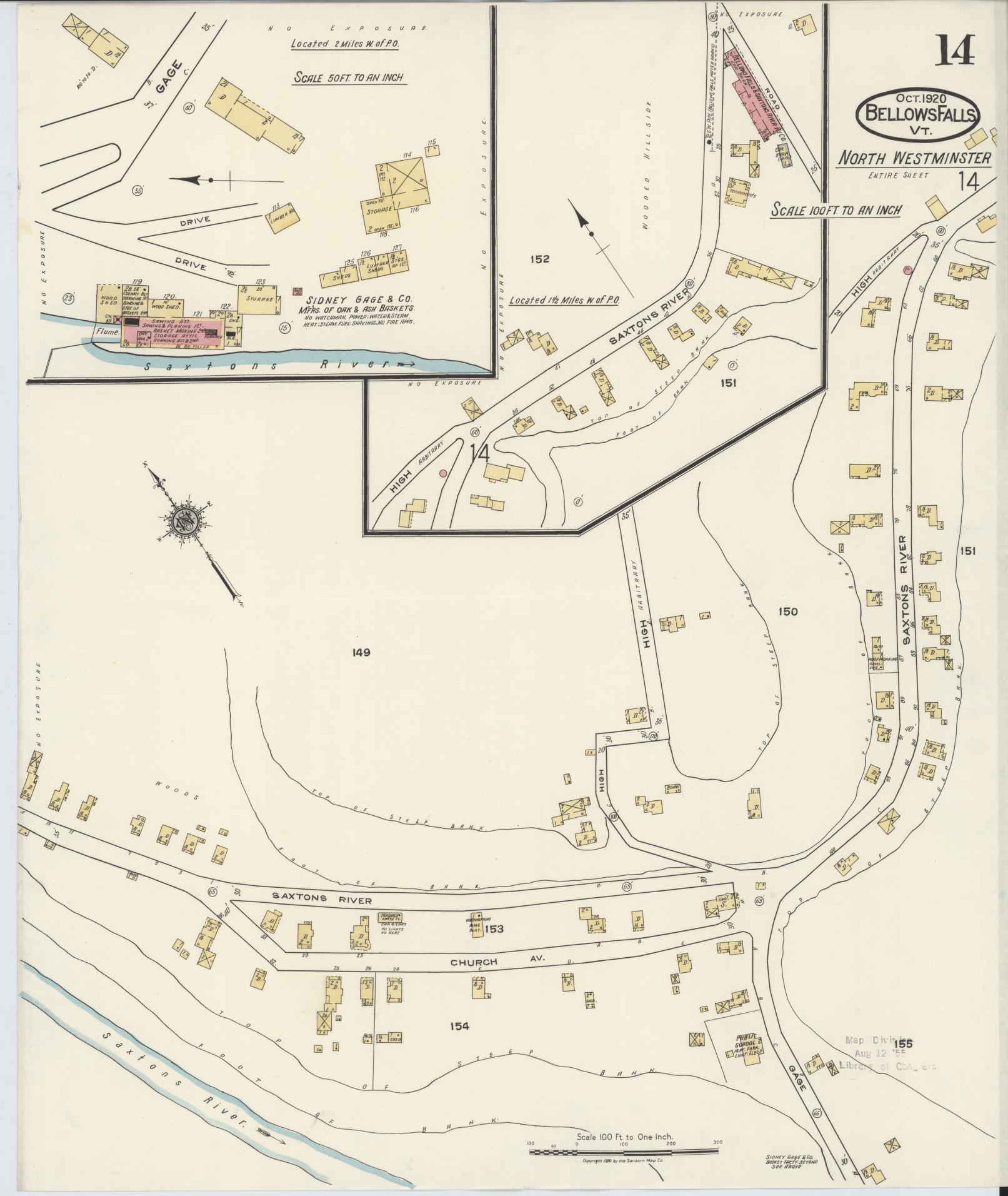 Sanborn Fire Insurance Map from Bellows Falls, Windham County, Vermont (1920), Sheet #0014 - Complete Map Set gallery image, historic Sanborn map, vintage wall art, Vermont Vermont