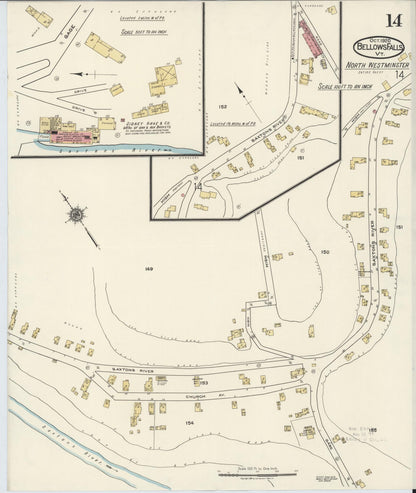 Sanborn Fire Insurance Map from Bellows Falls, Windham County, Vermont (1920), Sheet #0014 - Complete Map Set gallery image, historic Sanborn map, vintage wall art, Vermont Vermont