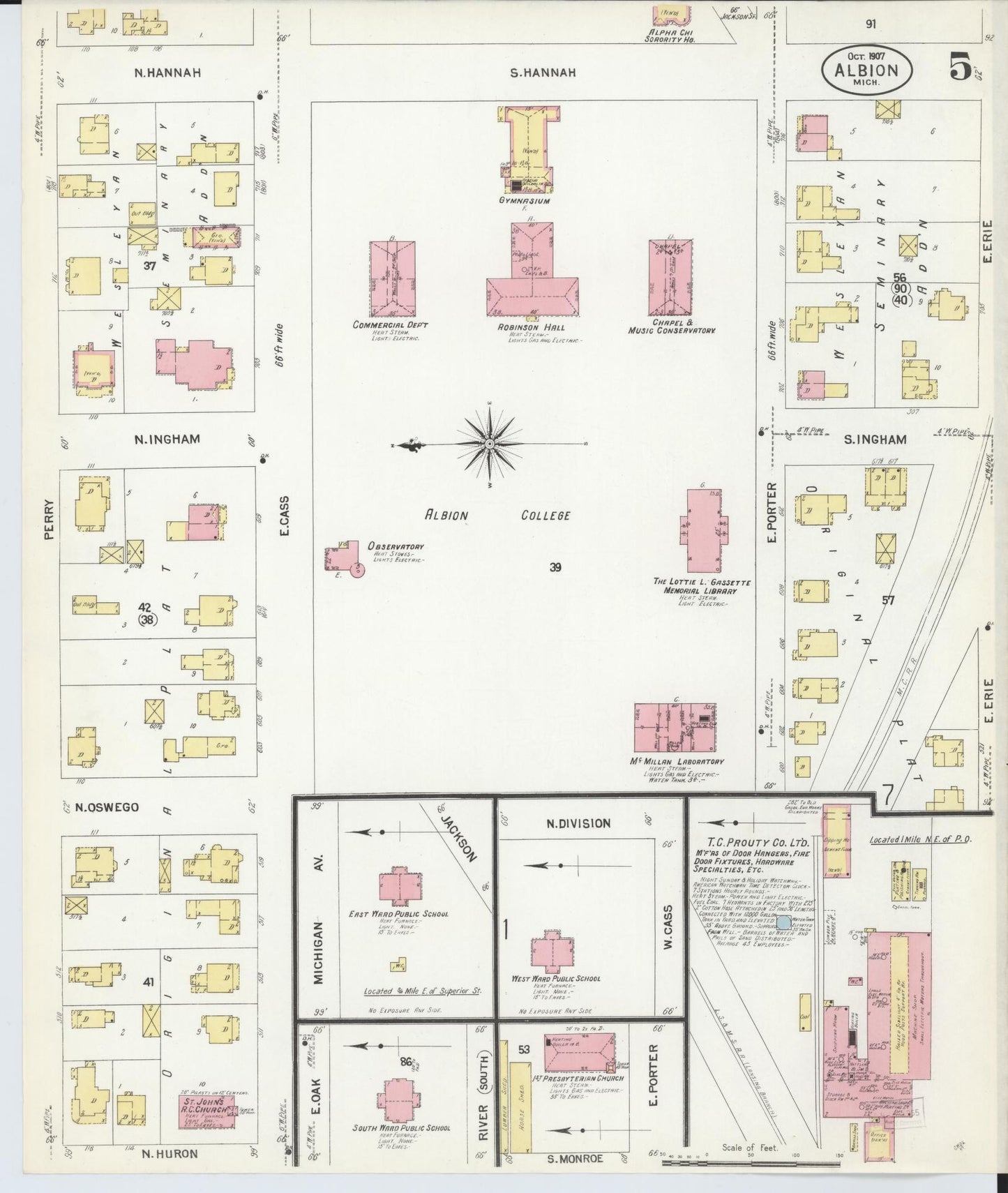 Sanborn Fire Insurance Map from Albion, Calhoun County, Michigan (1907), Sheet #0005 - Complete Map Set gallery image, historic Sanborn map, vintage wall art, Michigan Michigan